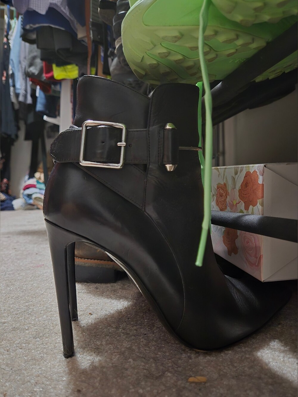 Balenciaga Black Leather Buckle Stiletto Ankle Boot